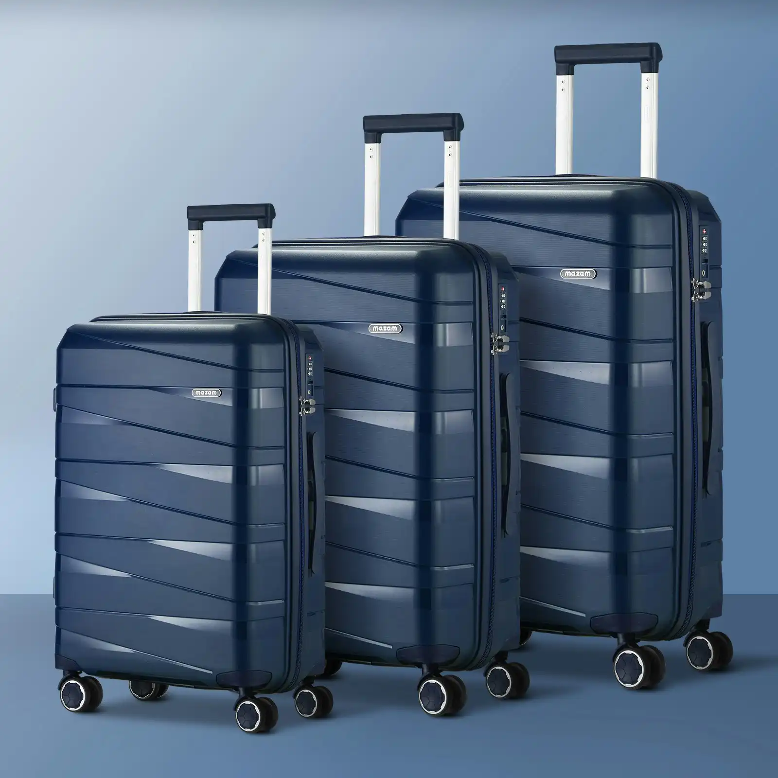 Mazam 3PCS Luggage Suitcase Trolley Set Travel TSA Lock Storage PP Case Navy