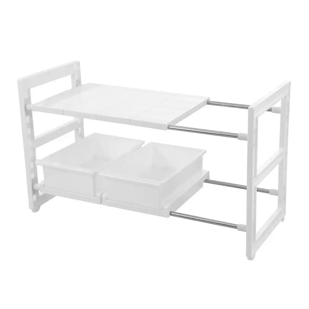 Boxsweden 2 Tier 71cm In-Cupboard Shelf Inc 2 Drawer Unit Storage Home Organiser
