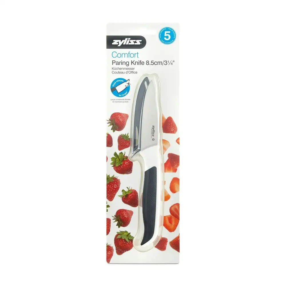 Zyliss Comfort 8.5cm Stainless Steel Paring Knife w/ Blade Cover Blue/White