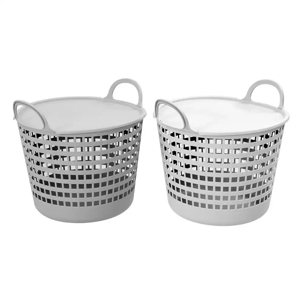 2x Boxsweden 26L/40x37.3cm Flexi Laundry Basket Lidded Clothes Storage Assrtd