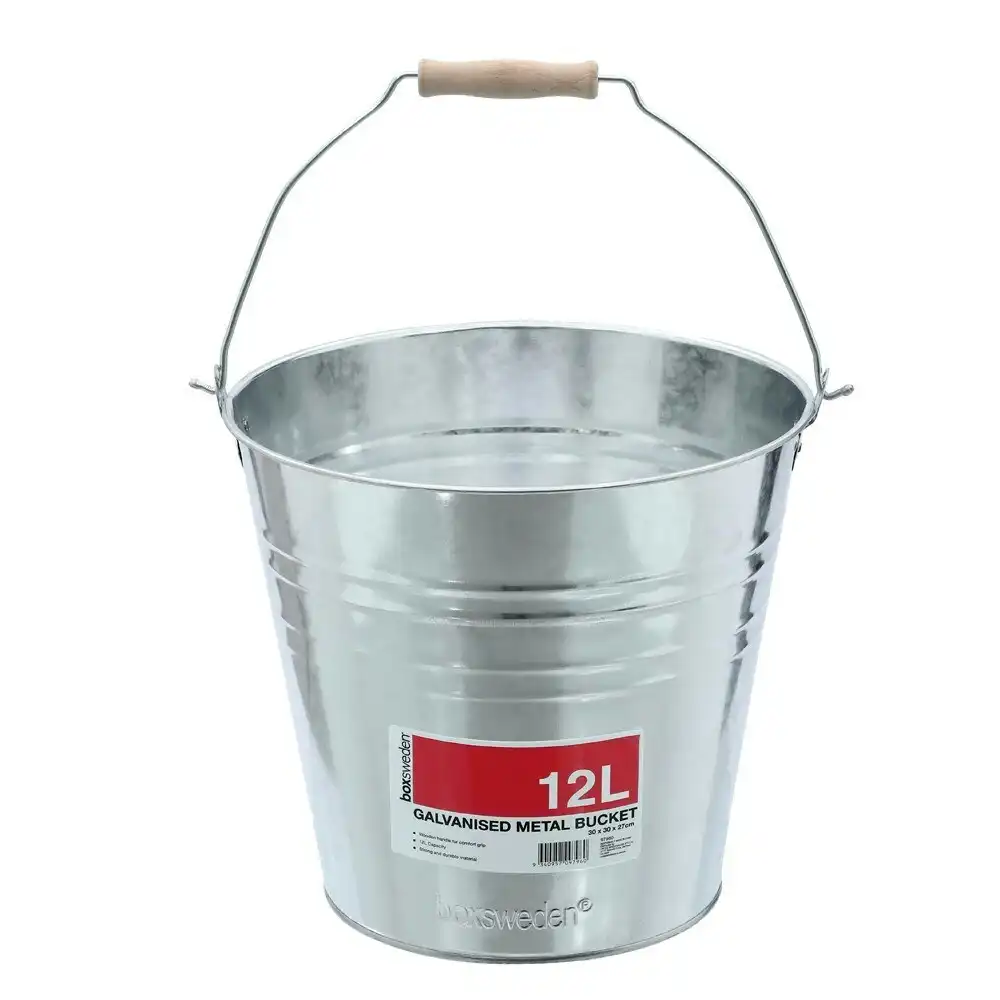 2x Boxsweden 12L/30cm Metal Bucket Laundry Storage/Container w/ Wood Handle SLV
