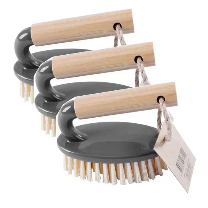 3x Clevinger Eco Cleaning 10cm Bamboo Bathroom Washing Hand Scrubbing Tile Brush