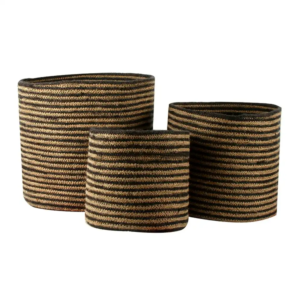 Maine & Crawford Maali 20/25/30cm Stripe Jute Round Laundry Basket Set Black