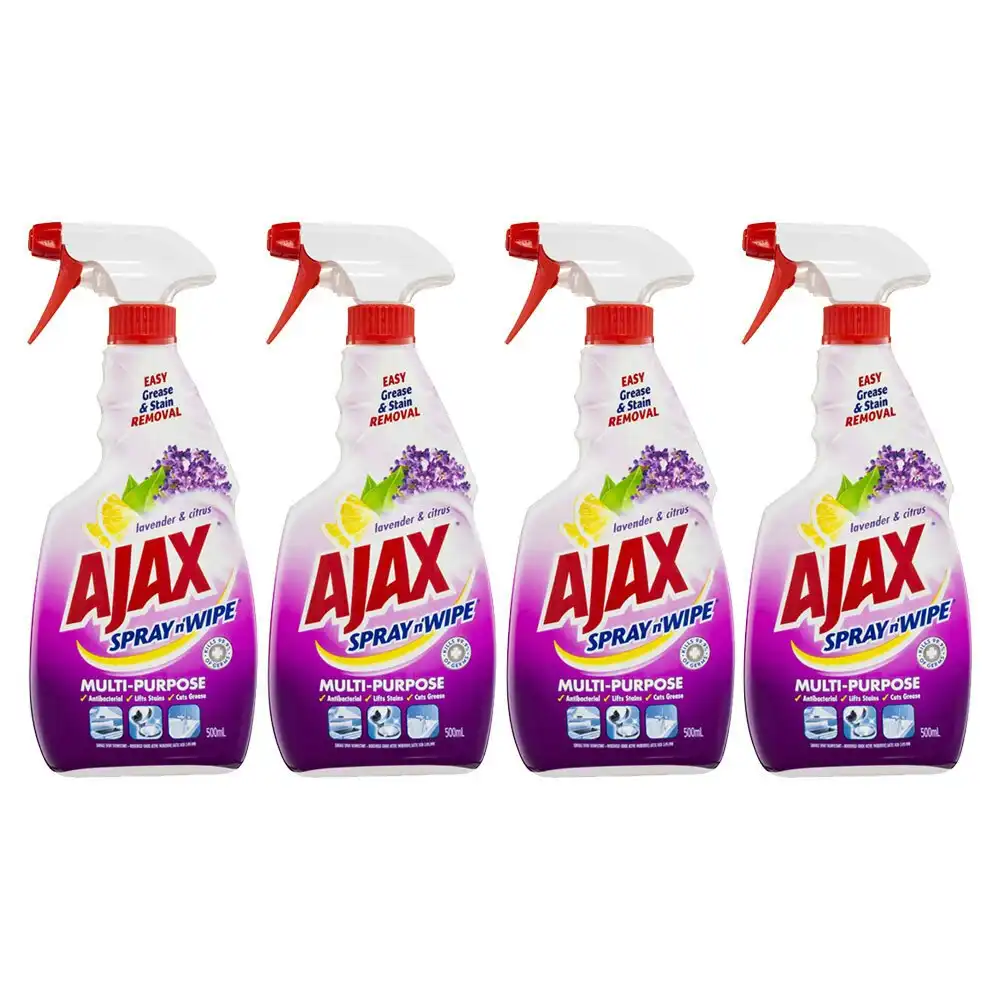 4x Ajax Spray N Wipe 500ml Trigger Bottle Multipurpose Cleaner Lavender & Citrus