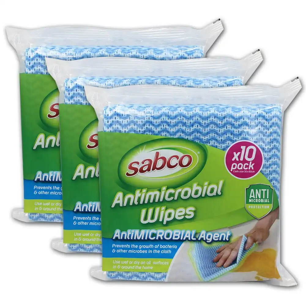 30pc Sabco 30x60cm Antimicrobial Wipes Non Woven Wet/Dry Home Surface Cleaner