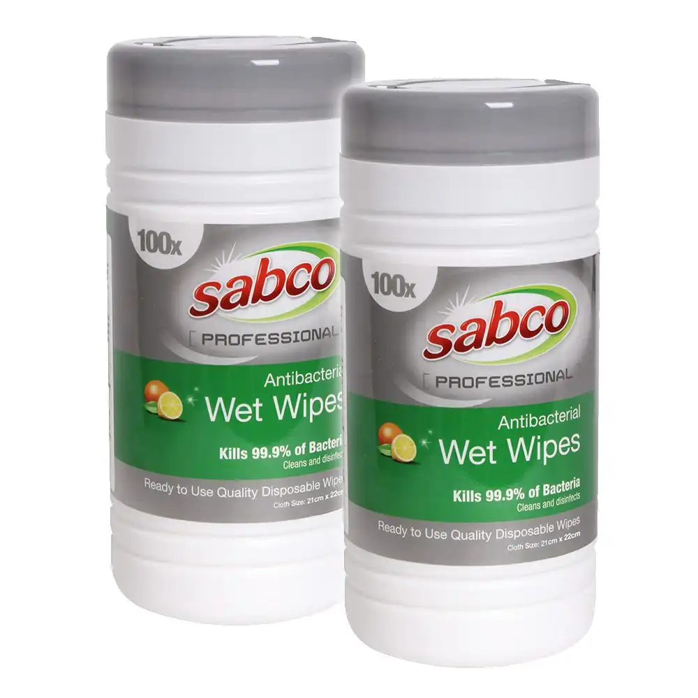 200pc Sabco Professional 21x22cm Antibacterial Wet Wipes Disposable Disinfectant