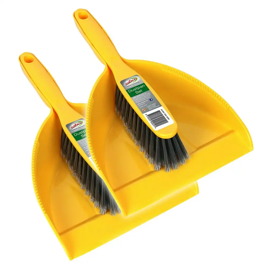 2x Sabco Professional Dustpan Set Yellow Home/Kitchen/Bathroom Cleaning/Dusting