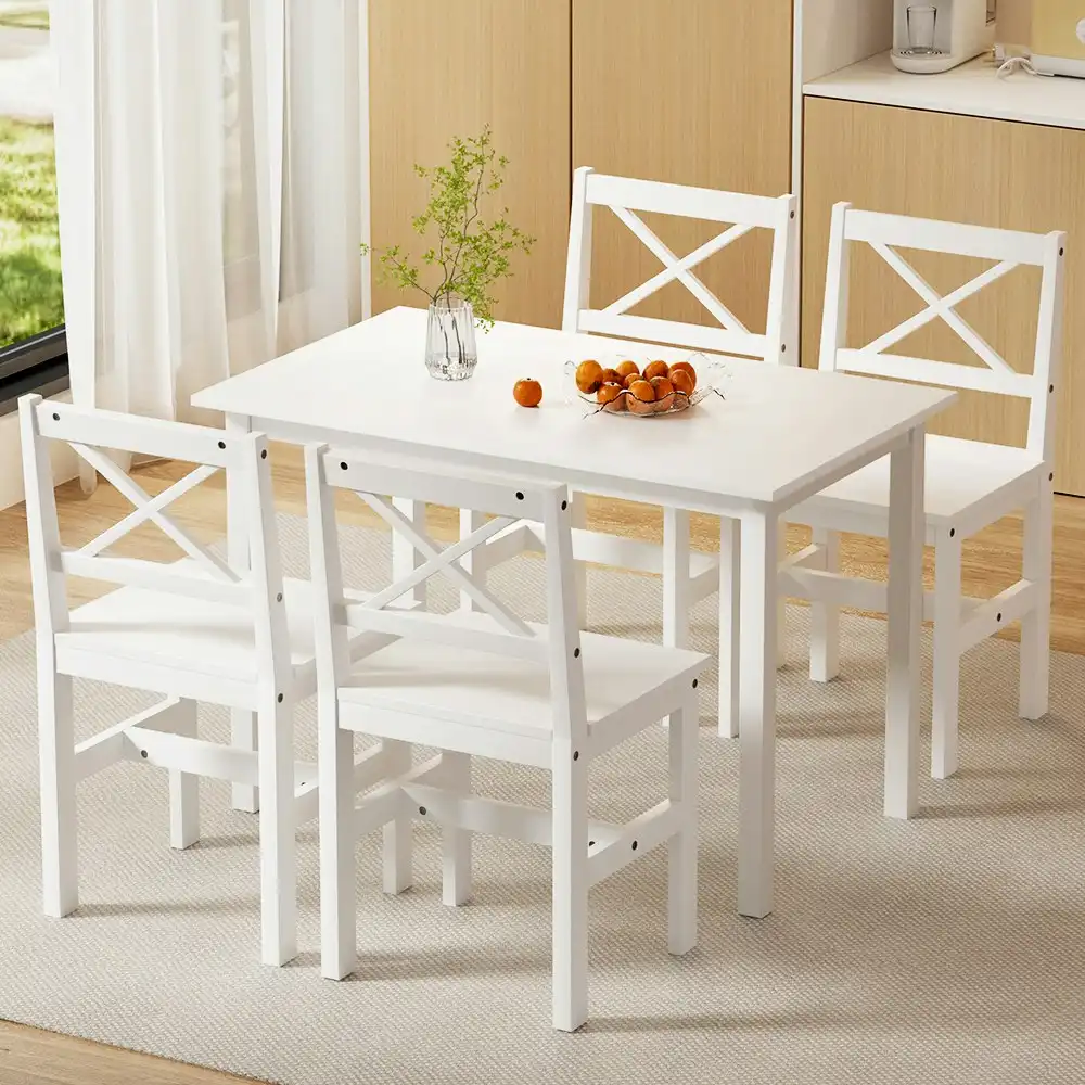 Artiss Dining Chairs and Table Dining Set 4 Seater White Kaye