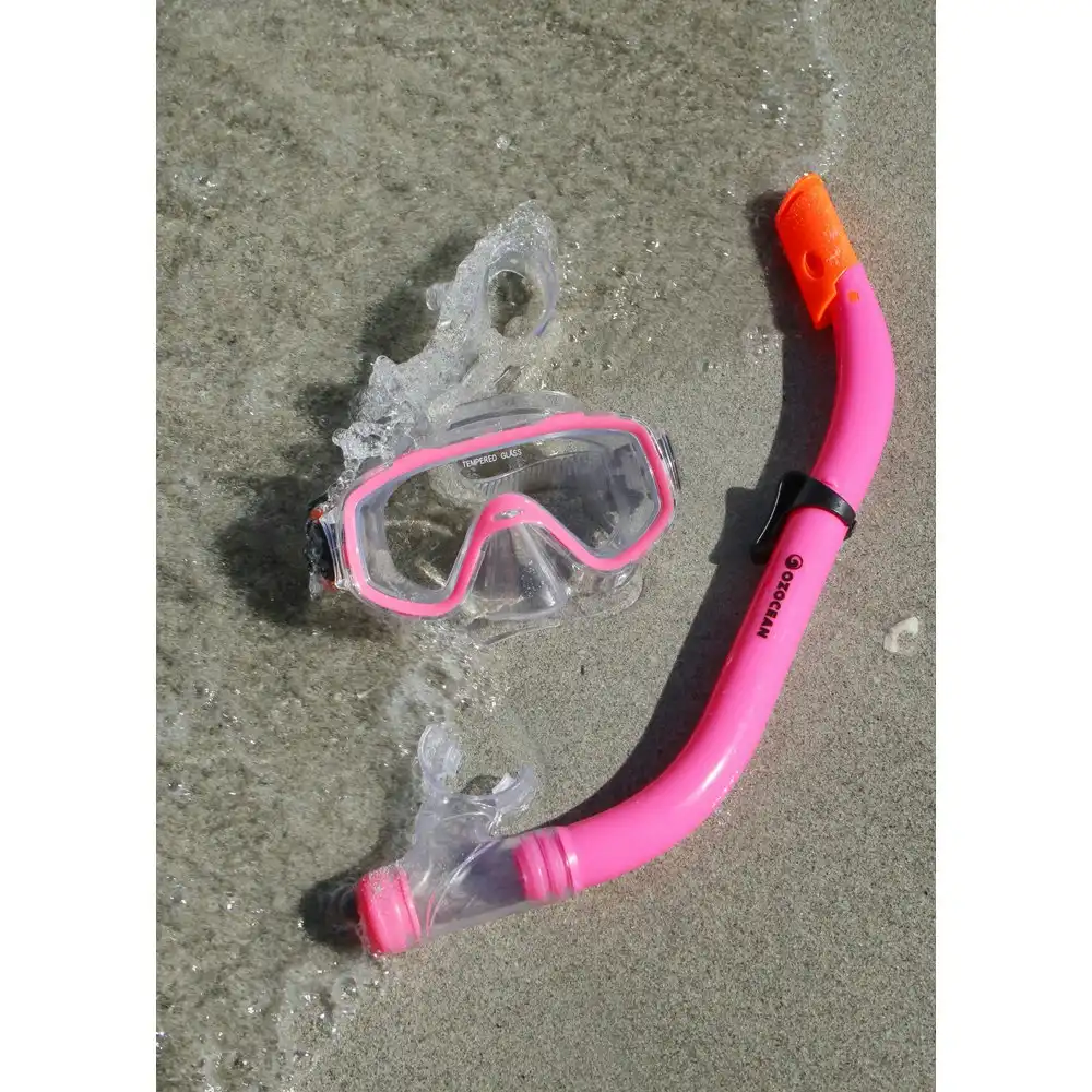 2pc Oz Ocean Shelly Kids Swimming Adjustable Goggles Mask & Snorkel Set Pink