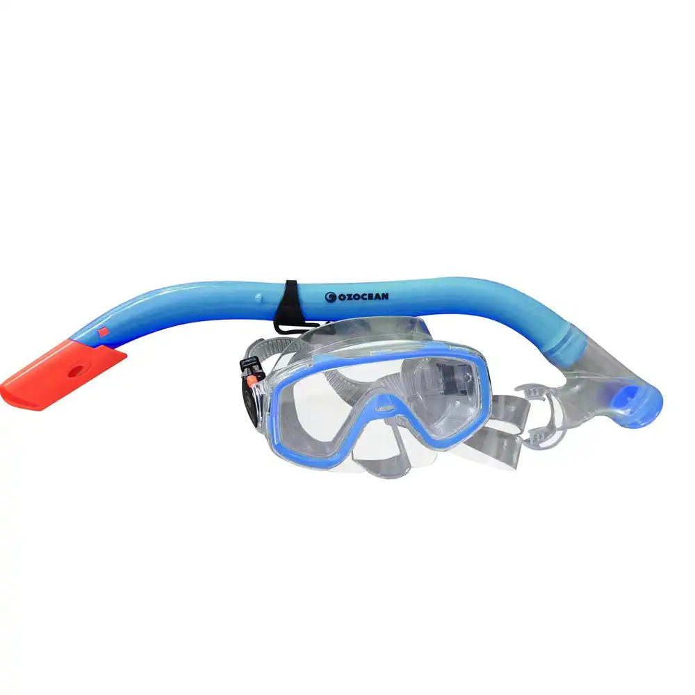 2pc Oz Ocean Shelly Kids Swimming Adjustable Goggles Mask & Snorkel Set Blue