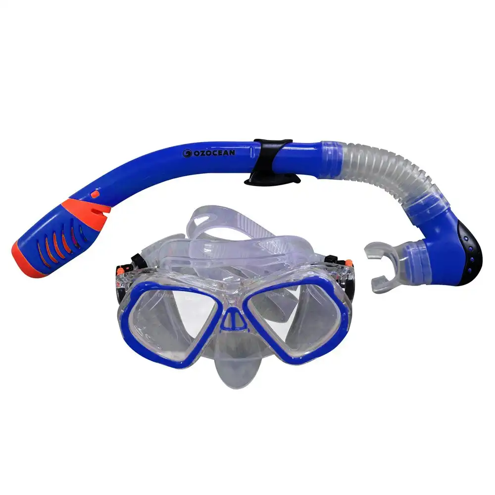 2pc Oz Ocean Ningaloo Kids Adjustable Swimming Mask Goggles & Snorkel Set Blue