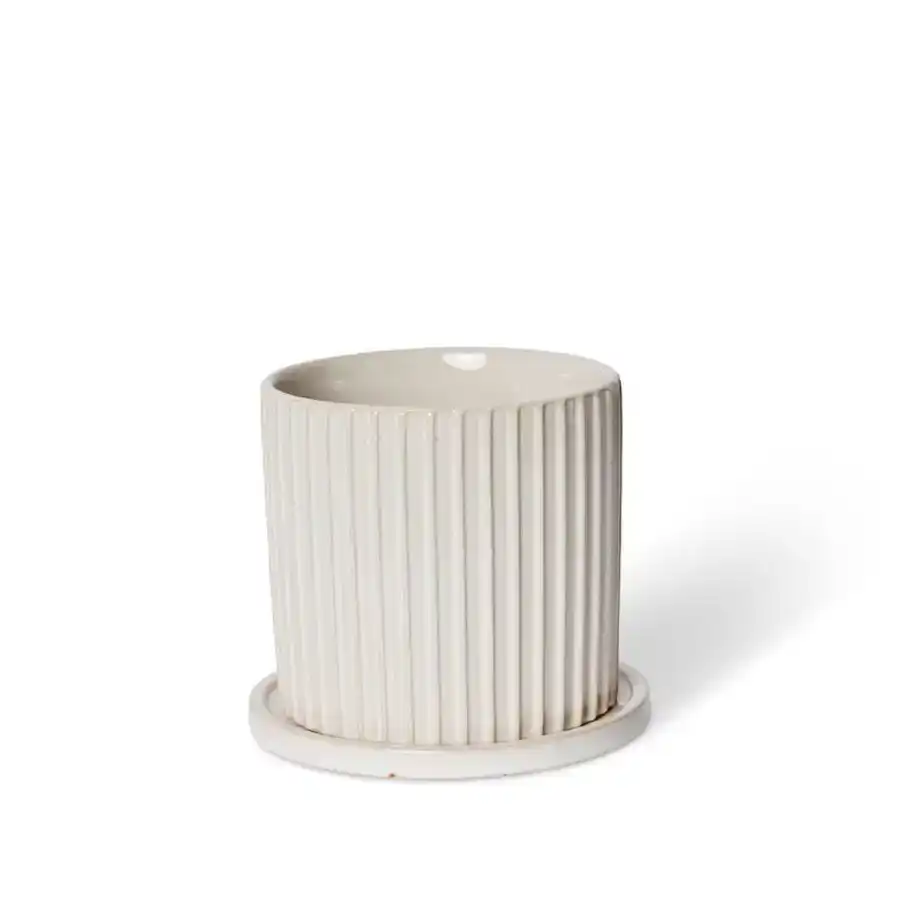 E Style Quinn 18cm Ceramic Plant Pot w/Saucer Round Home Decor Planter White