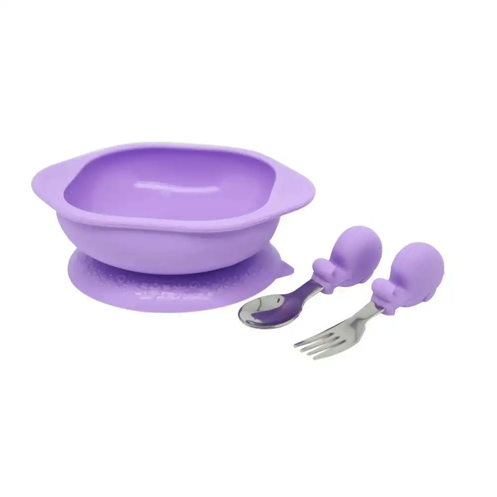 3pc Marcus & Marcus Toddler Eating Bowl Meal Time Set Willow Whale Lilac 18m+