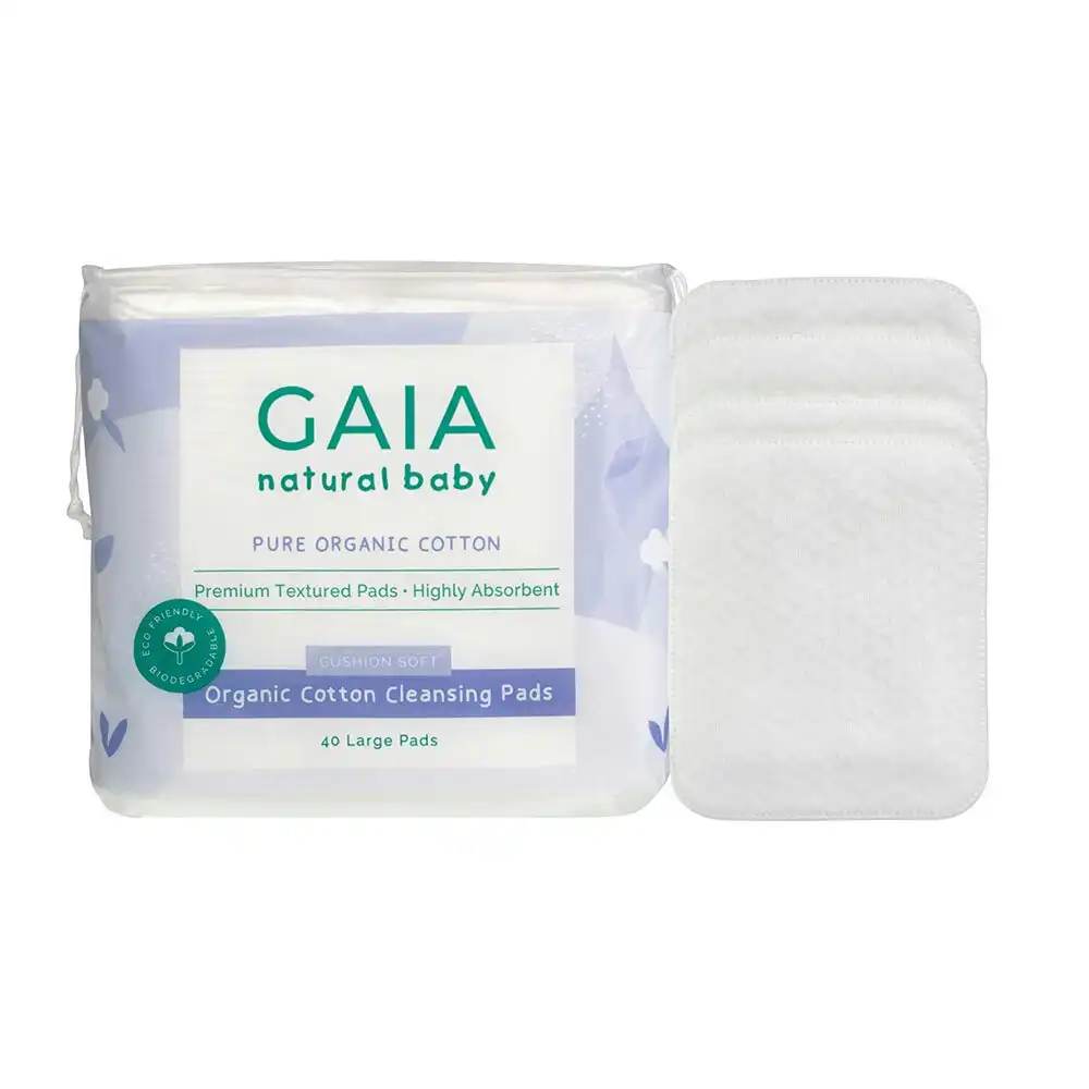 40pc Gaia Natural Baby Organic Cotton Cleansing Pads Face/Skin/Body Kids 0m+