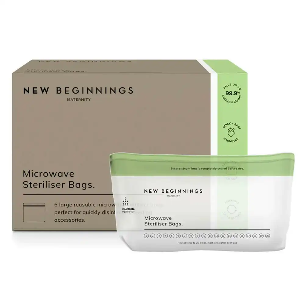 6pc New Beginnings Maternity 29cm Microwave Steriliser Bags Storage Container