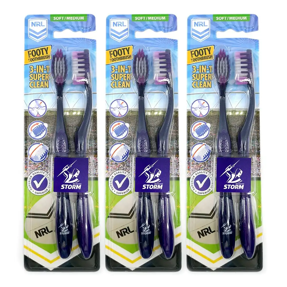 6pc NRL Melbourne Storm Soft/Medium Toothbrush Kids/Adults Oral Care 6y+