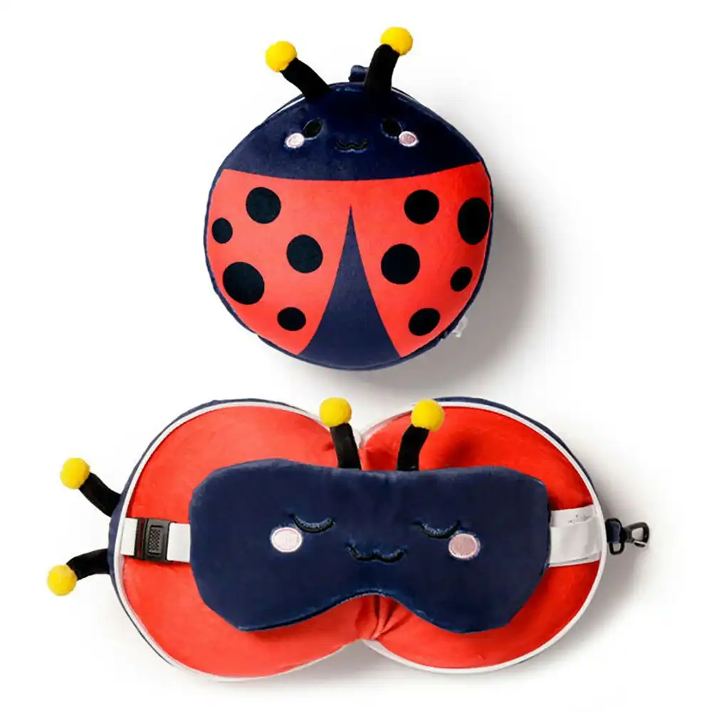 Relaxeazzz 15cm Ladybird Travel Pillow w/ Eye Mask 6y+ Kids/Adults Cushion Plush