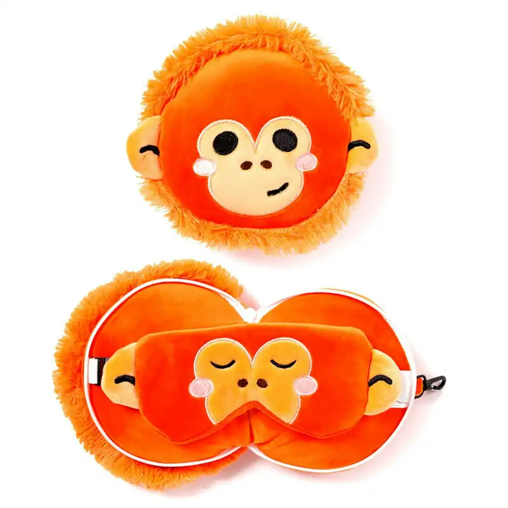 Relaxeazzz 15cm Orangutan Travel Pillow w/Eye Mask 6y+ Kids/Adults Cushion Plush