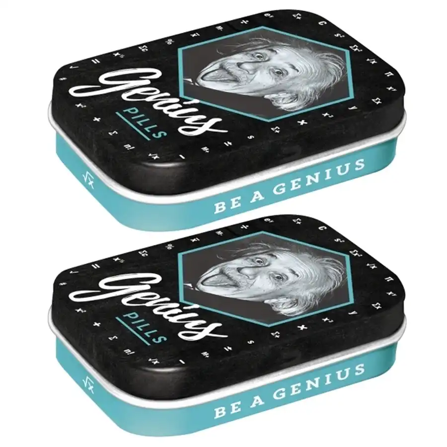 2x Nostalgic Art 6cm Mint Tin Box Einstein Genius Pills Fresh Breath Hard Candy