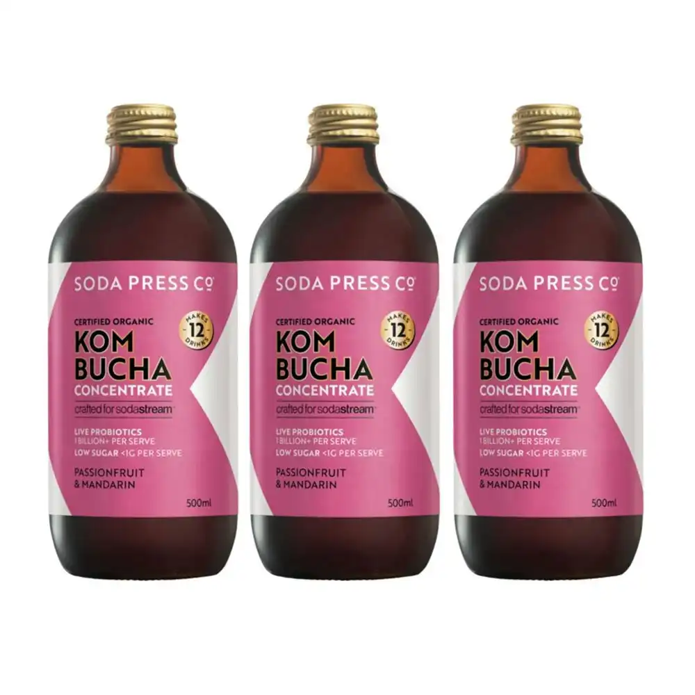 3x SodaStream 500ml Soda Press Organic Mix Kombucha Passionfruit/Mandarin Syrup