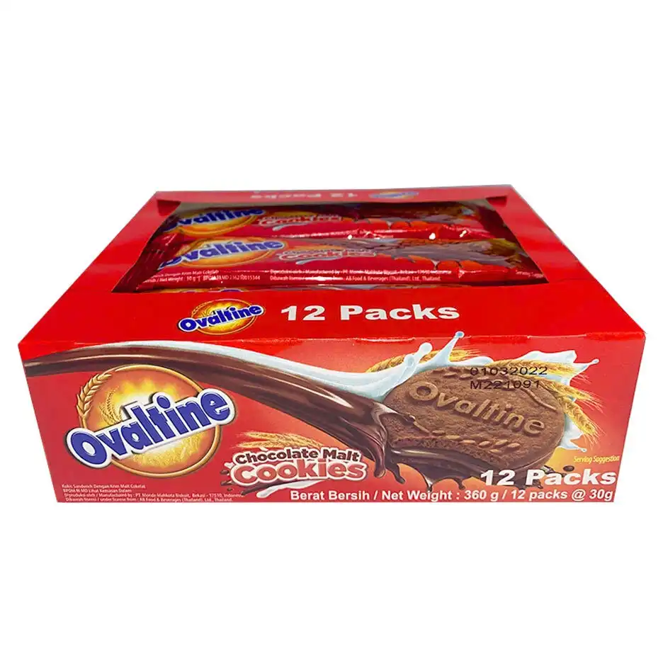 12x 3PK 30g Monde Ovaltine Chocolate Malt Biscuits/Cookies/Sweets/Confectionary
