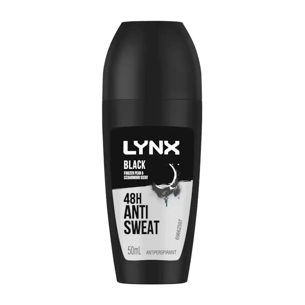 6x Lynx Men 50ml Antiperspirant Roll On 48Hr Sweat Protection f/Underarms Black
