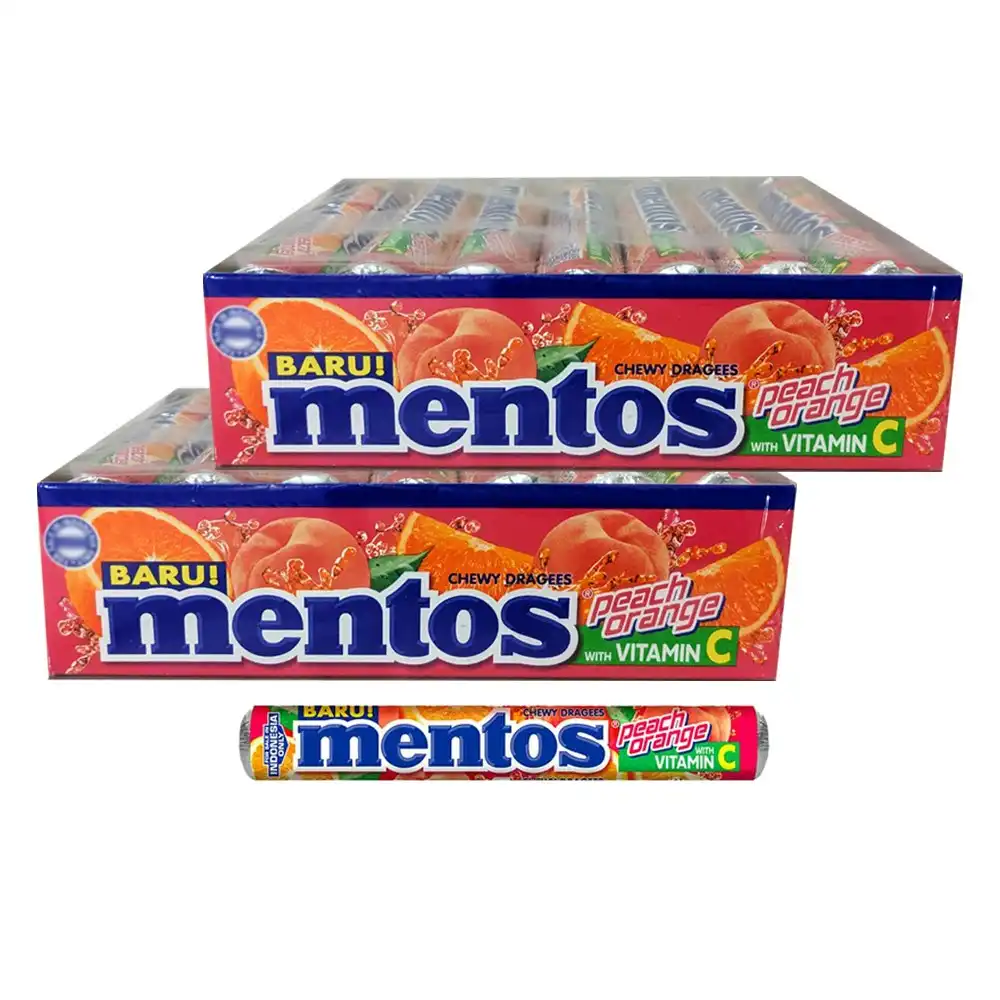 2x 14pc Mentos Inner Roll 29g Peach Orange Fresh Treat/Sweet/Snack Confectionery