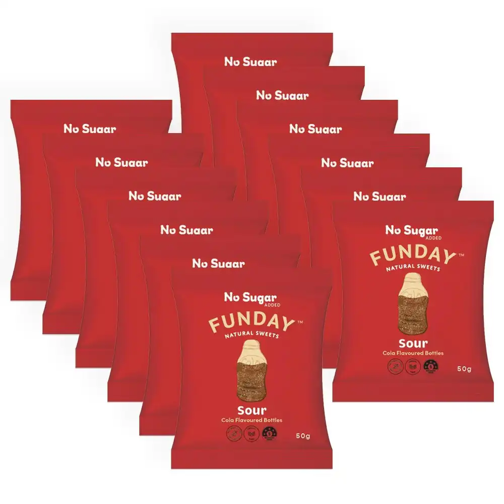 12pk Funday Sour Cola Bottles Gummy Sweets Lollies No Added Sugar Snacks 600g