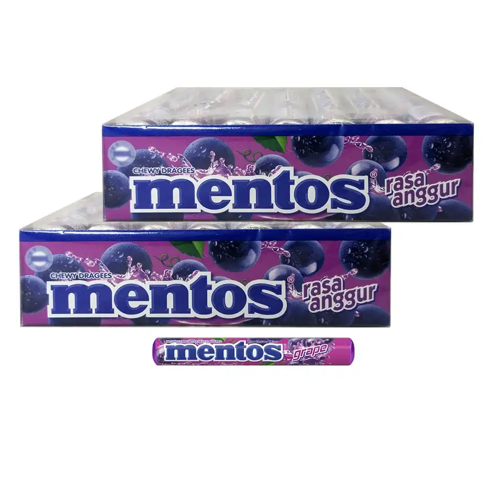 2x14pc Mentos Inner Roll 29g Grape Flavour Fresh Treat/Sweet/Snack Confectionery