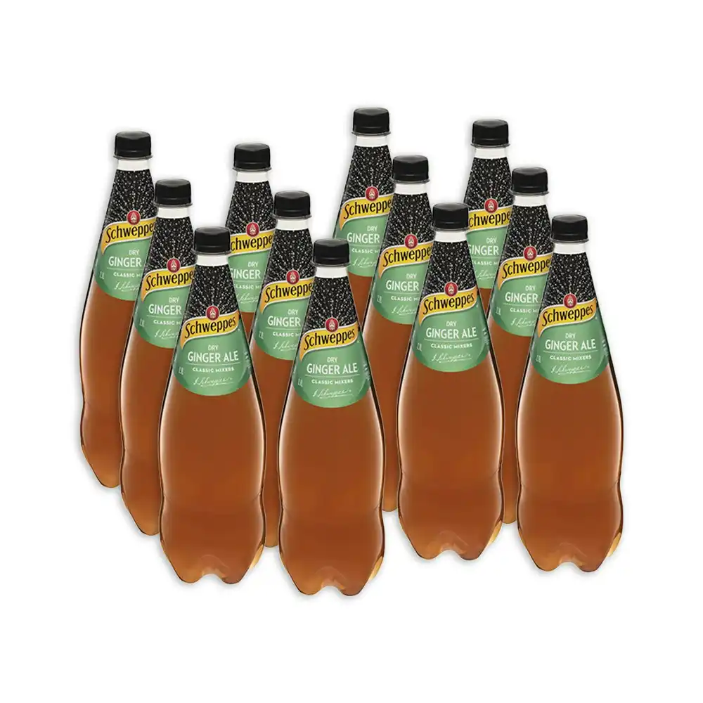 12pc Schweppes Dry Ginger Ale Flavoured Sparkling Soft Drink Soda Bottles 1.1L