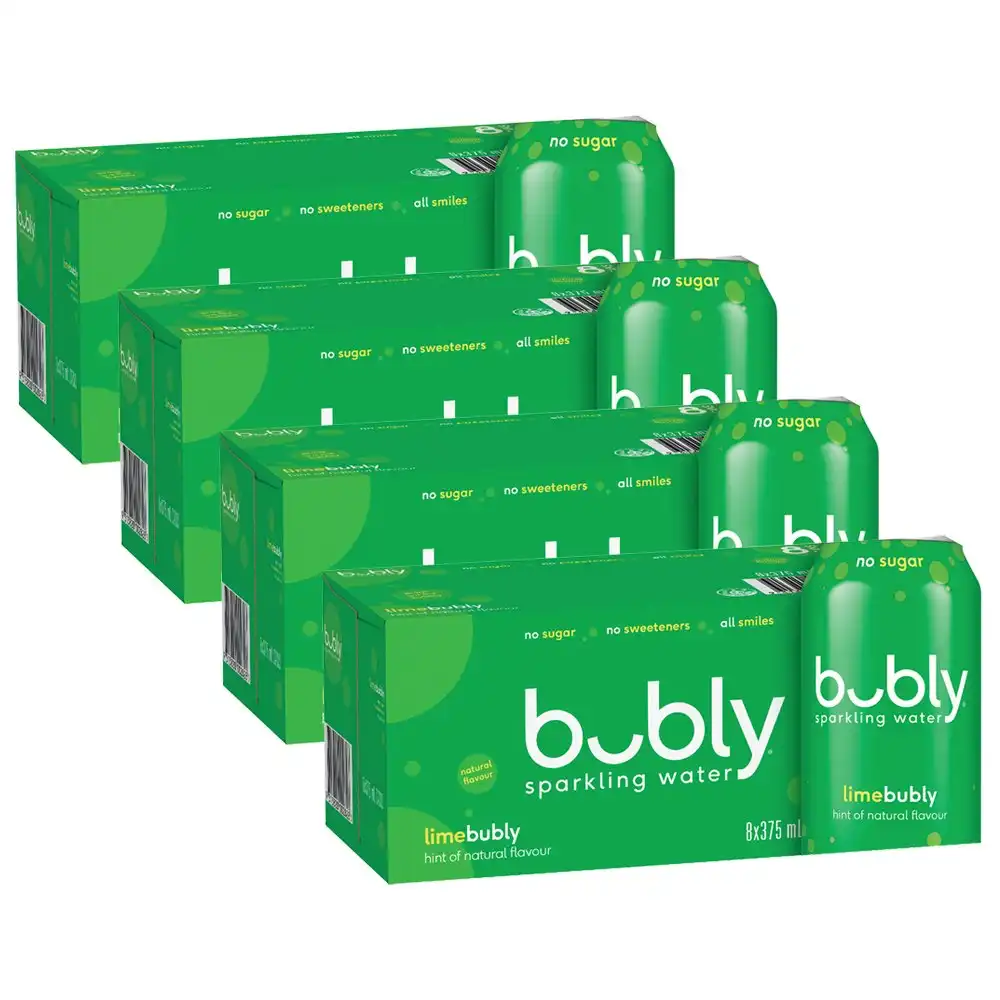 32pc Bubly Lime Flavoured Sparkling/Carbonated Water Soda Drink Cans 375ml