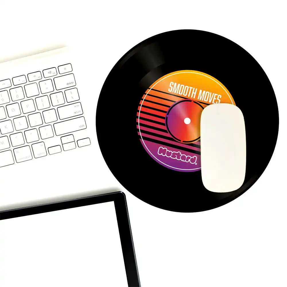 Mustard Smooth Moves Soft Vinyl Record Music Computer Desk Mouse Pad Mat 19cm