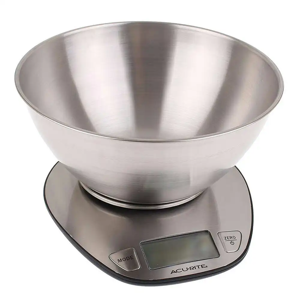 AcuRite Stainless Steel Digital Food/Cooking Weight Kitchen Scale w/ 5kg/1g Bowl