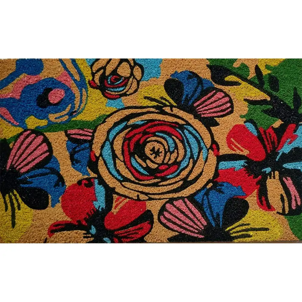 Solemate Latex Backed Coir Colourful Floral 45x75cm Slimline Outdoor Doormat