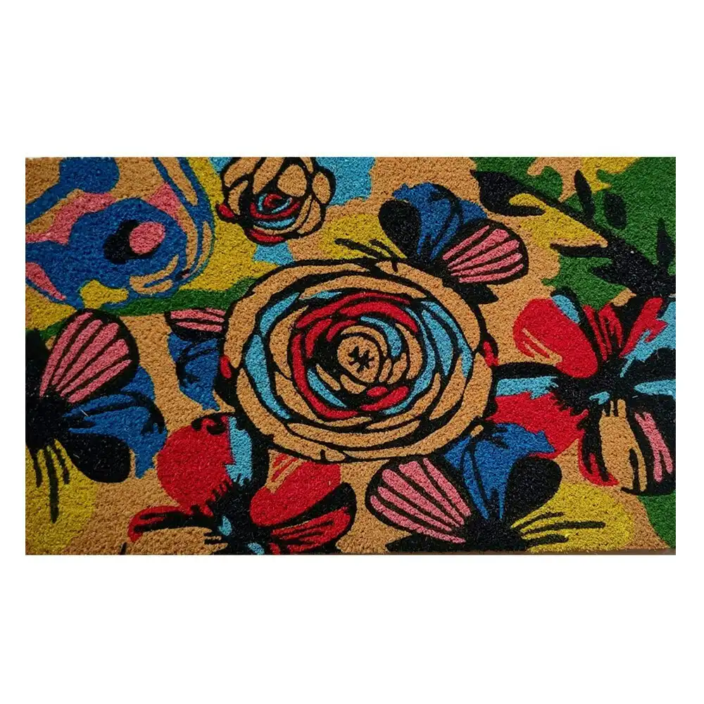 Solemate Latex Backed Coir Colourful Floral 45x75cm Slimline Outdoor Doormat
