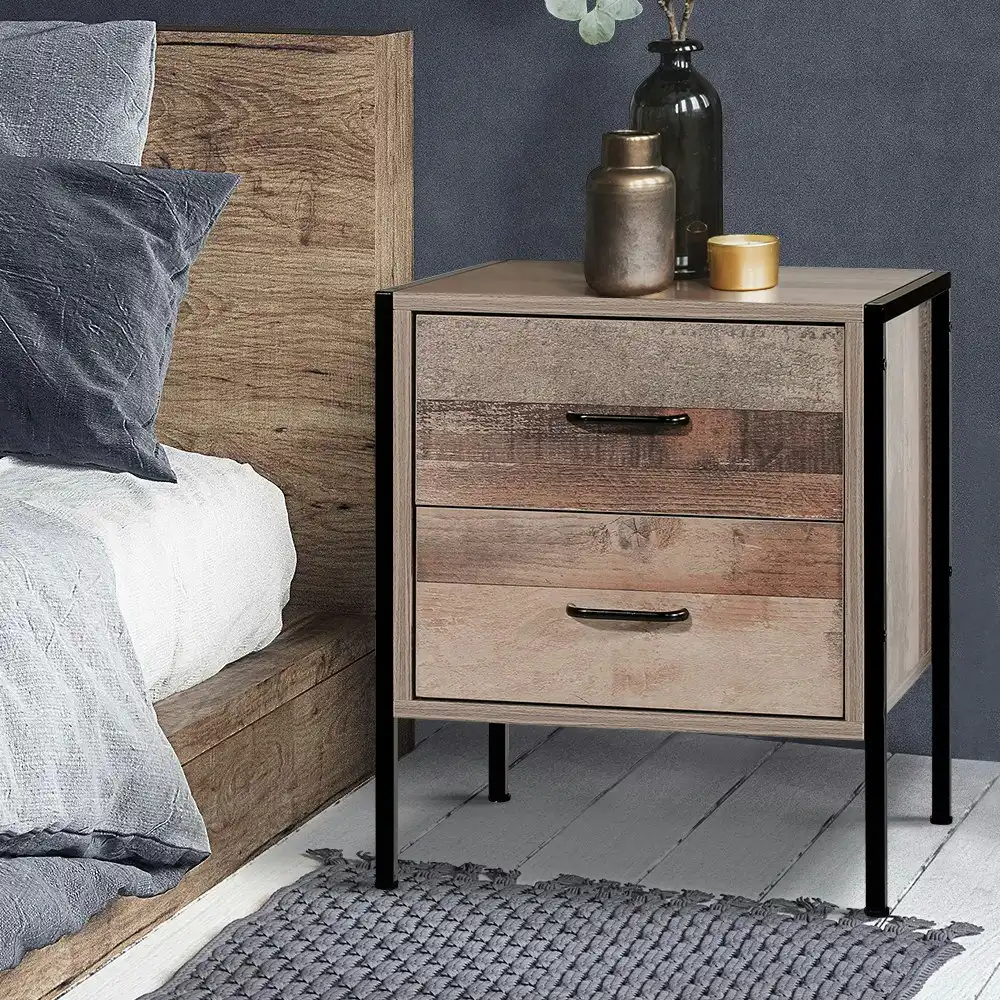 Artiss Bedside Table 2 Drawers Industrial Style BARNLY