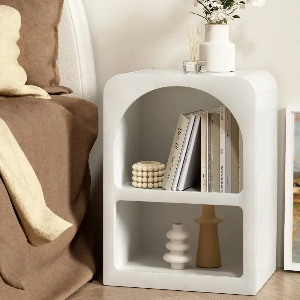 Artiss Bedside Table 2 Shelves - ARCHED White