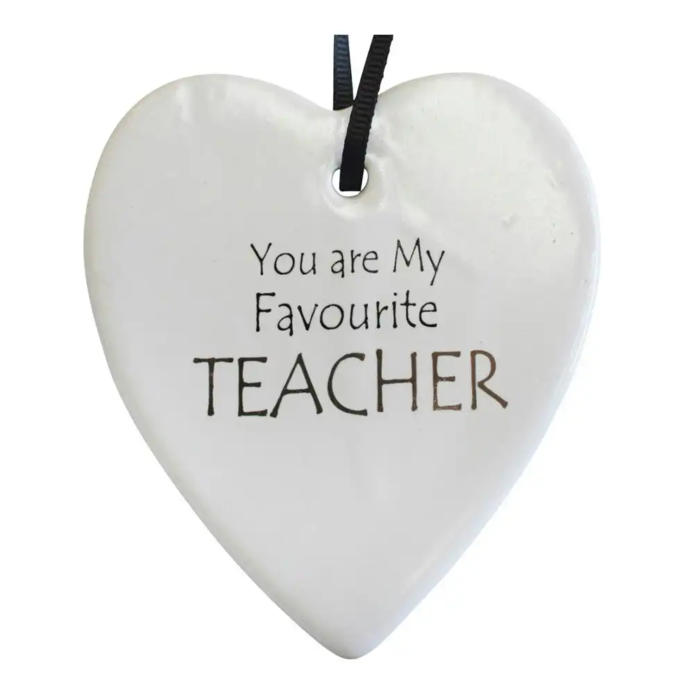 3x Ceramic Hanging 9cm Heart You Are My Favourite Teacher Hanger Ornament Decor