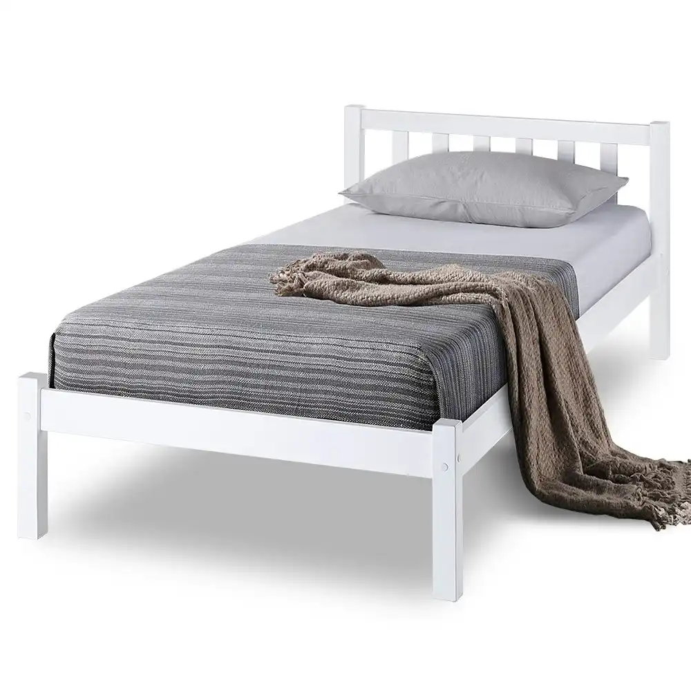 Kingston Slumber Single Wooden Bed Frame, Modern Design, Bedroom Furniture, White, For Adults or Kids