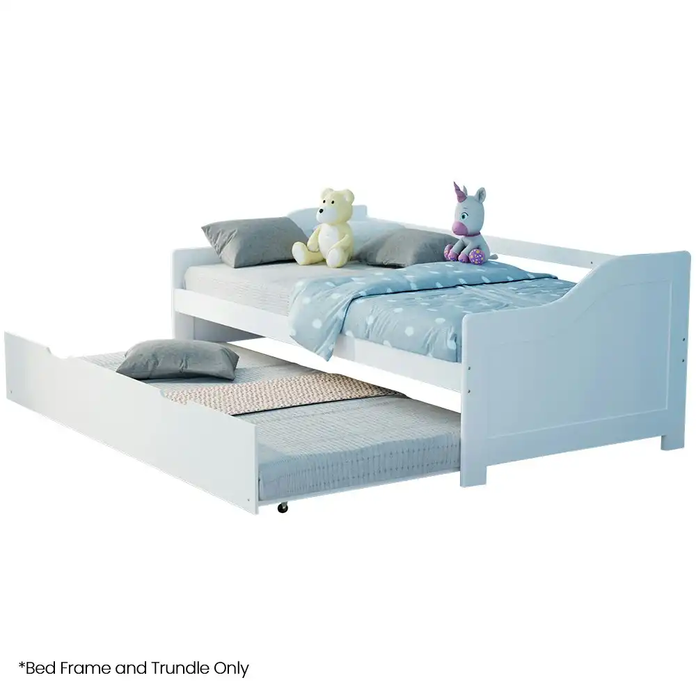 Kingston Slumber Kids Wooden Single Sofa Bed Frame with Trundle Underbed - White