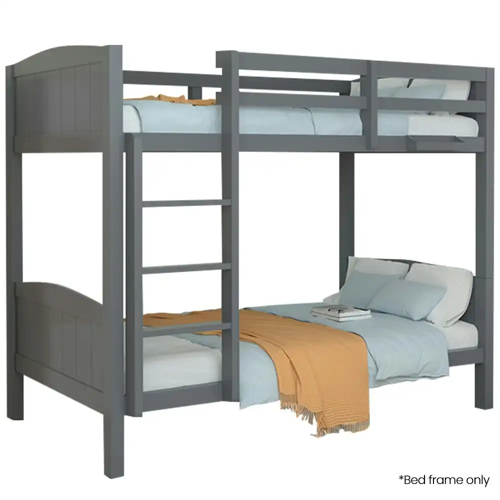 Kingston Slumber Single Bunk Bed Frame, Solid Pine 2-in-1 Modular Design Convert to 2 Single Beds, Grey