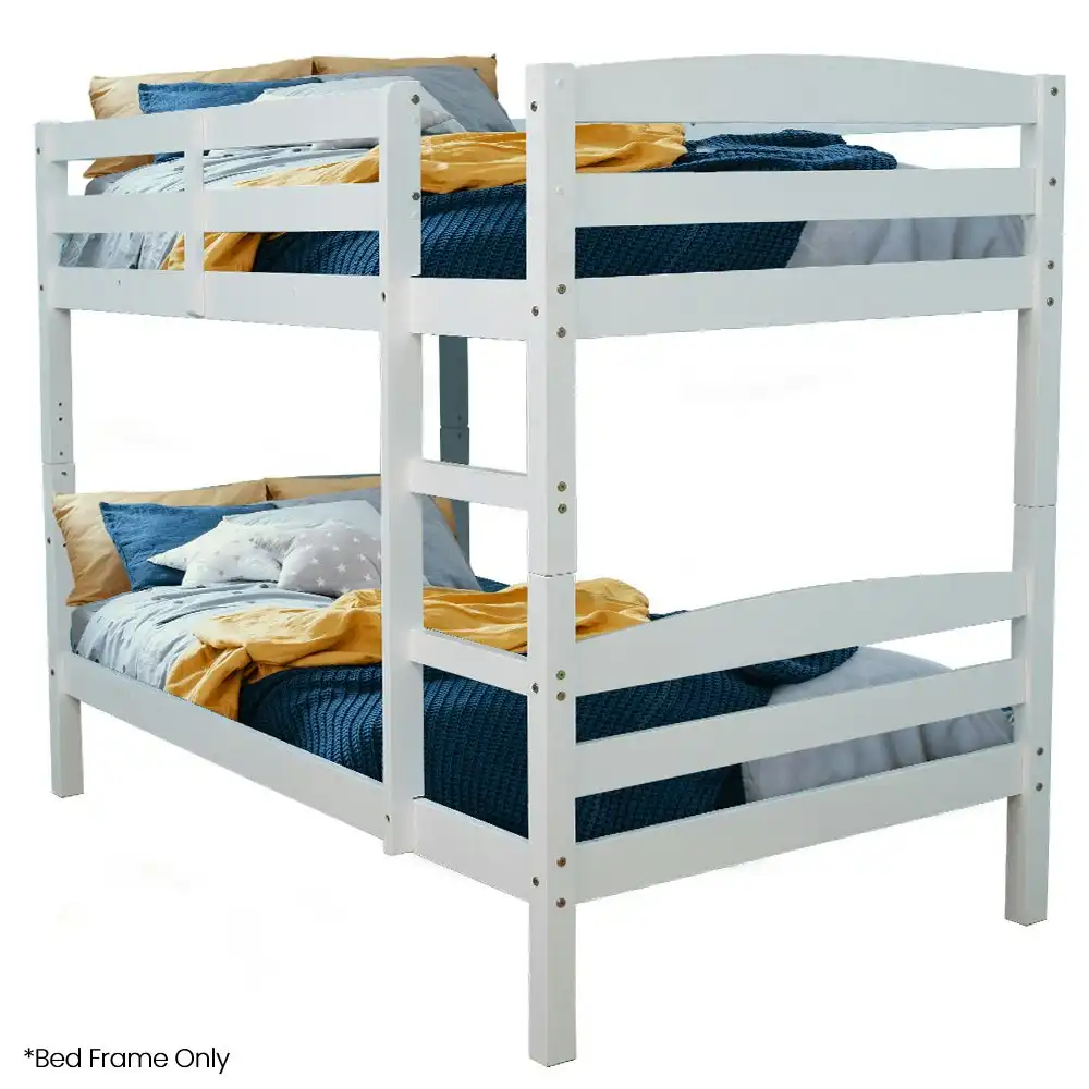Kingston Slumber Single Bunk Bed Frame, Solid Pine 2-in-1 Modular Design, White