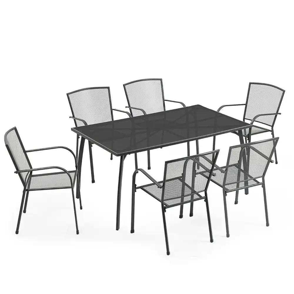 Fortia 7pc Outdoor Dining Furniture Setting, Table and Chairs Set for outside with E-coating