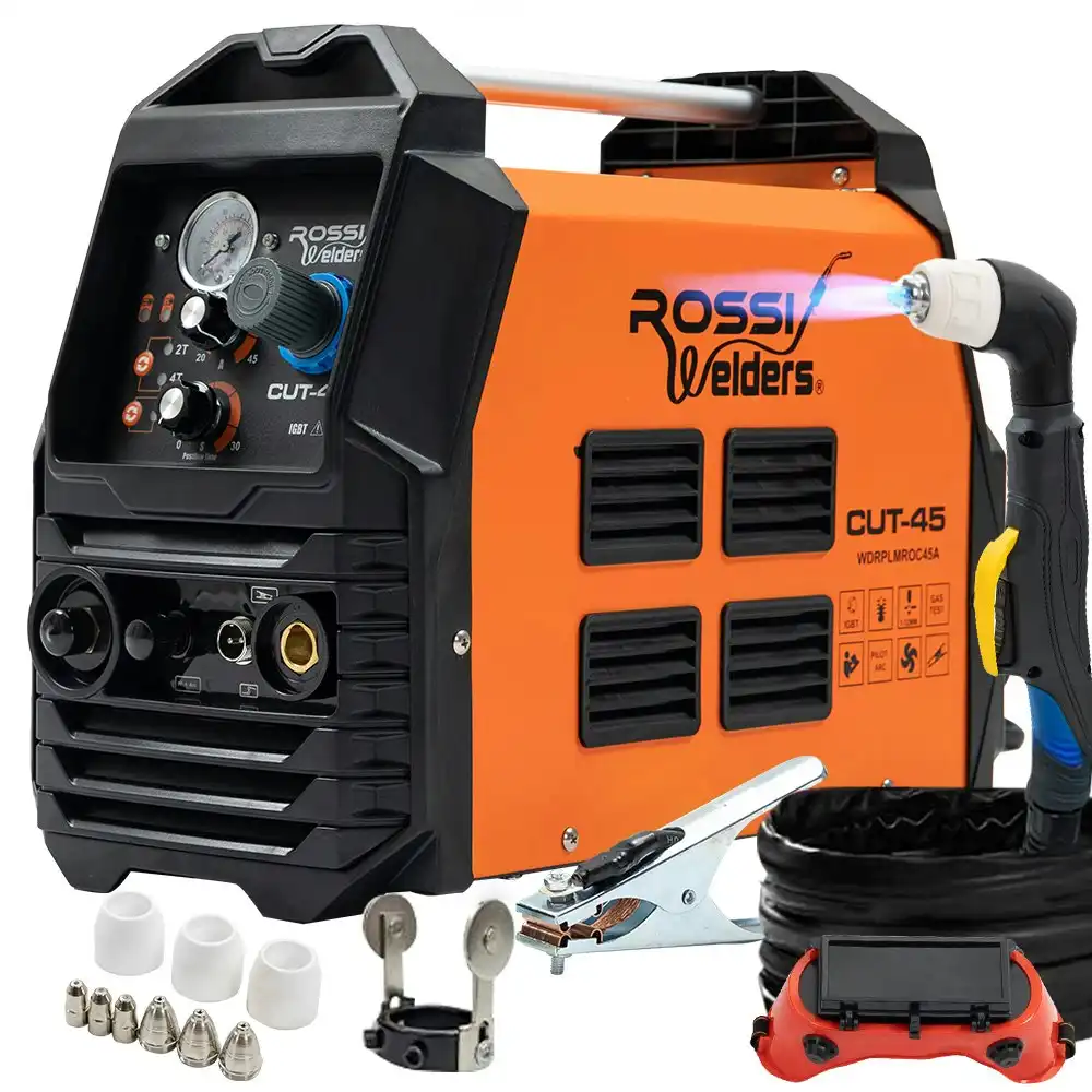 Rossi 45A Plasma Cutter, Non-Touch Pilot ARC for Easy Cuts of Painted or Rusty Metals, DC Inverter Cutting Machine, Compressed Air