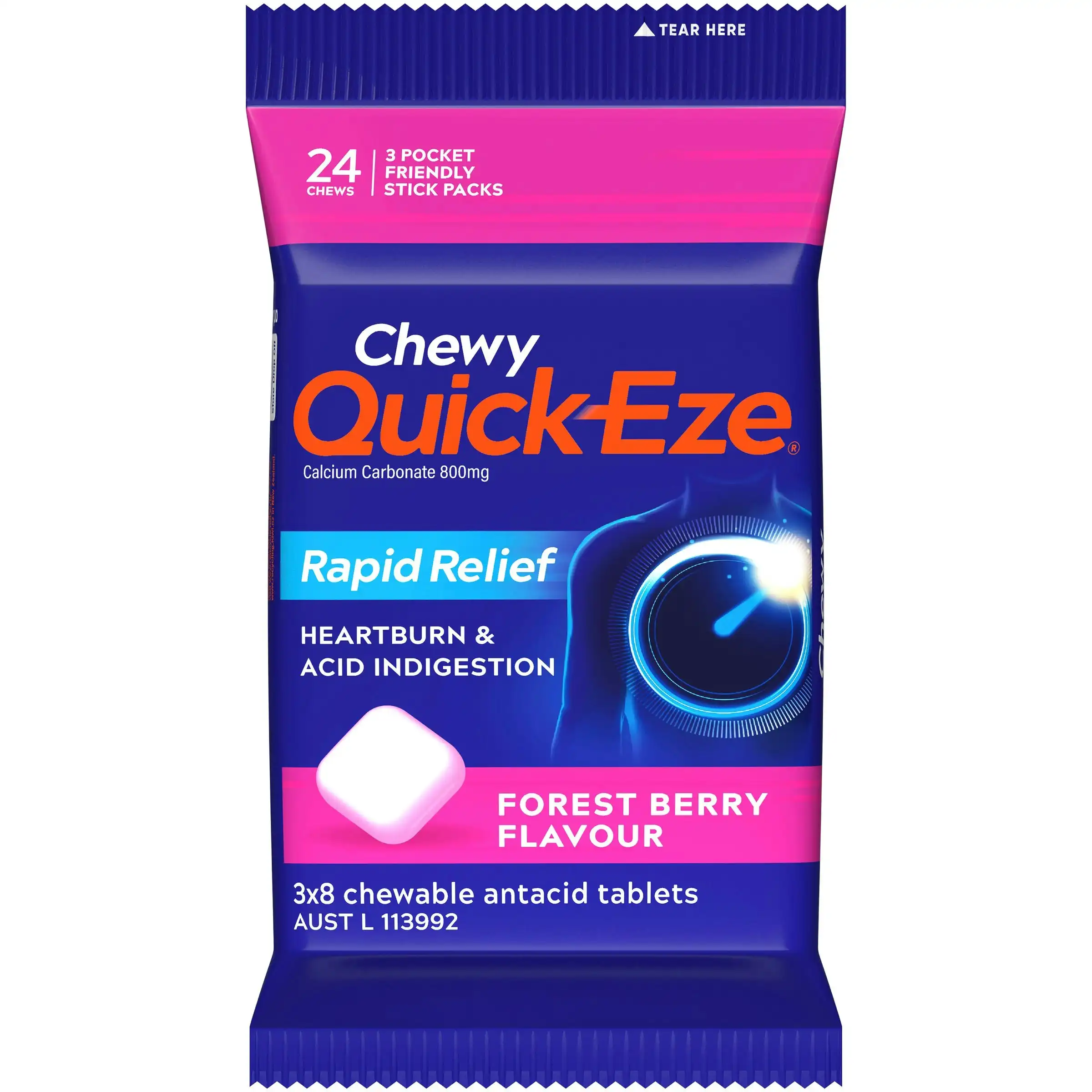 Quick-Eze CHEWY SUGAR FOREST BERRY MP 24TAB 120g