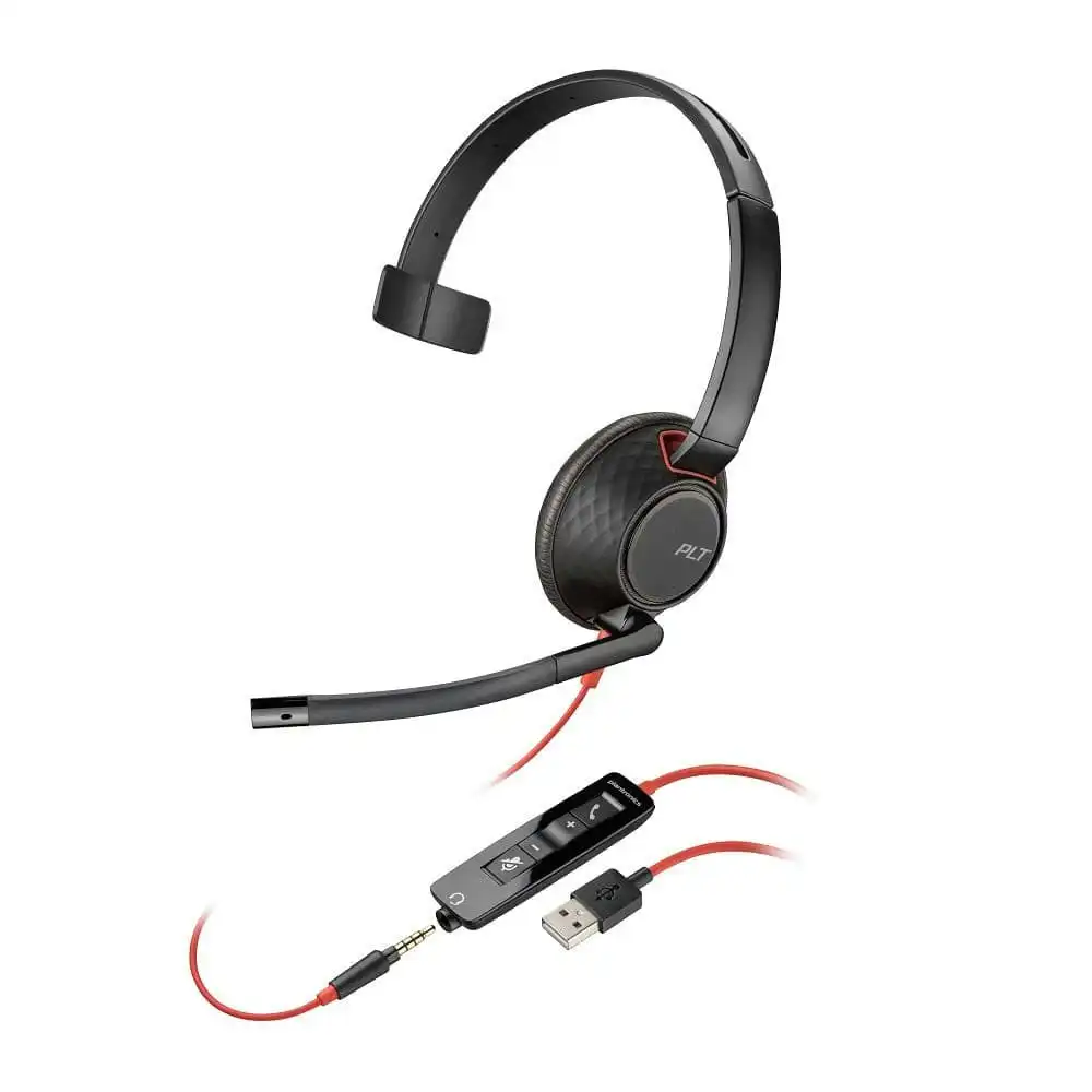 Poly BLACKWIRE C5210 Corded USB-A 3.5mm Audio PC Mac Mono Headset