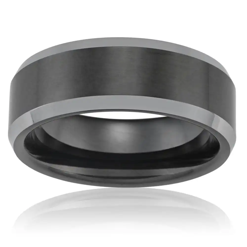 Tungsten Black Polished Centre Gents Ring  - *No Resize*