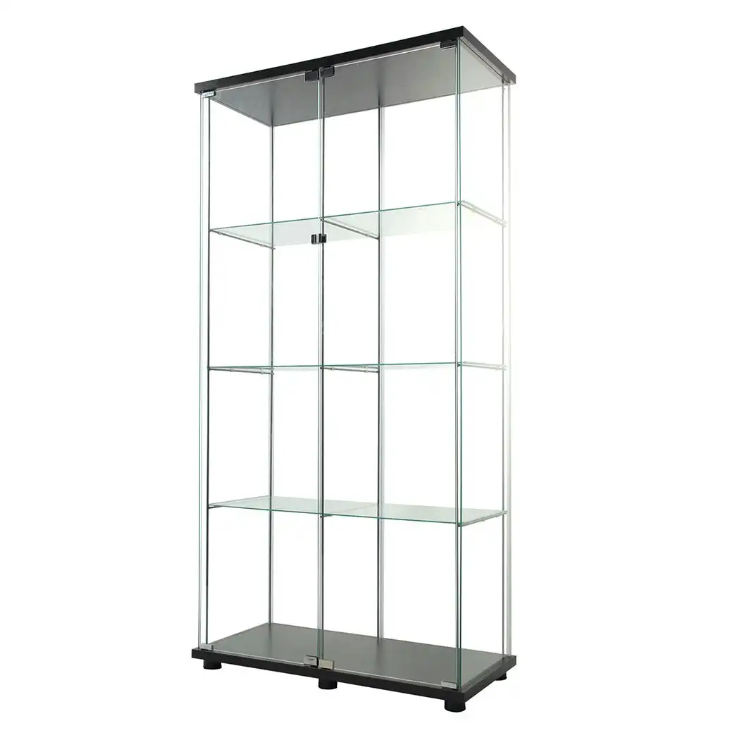 Stacked 164cm Glass Display Cabinet Collections Storage 4 Tier Shelves 2 Doors