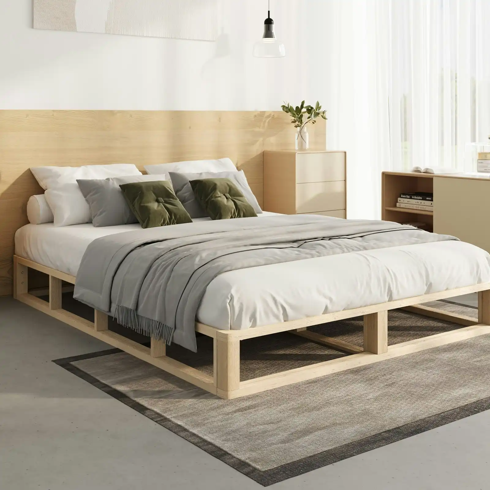 Oikiture Bed Frame Queen Size Bed Base Wooden Platform Cage-like Base