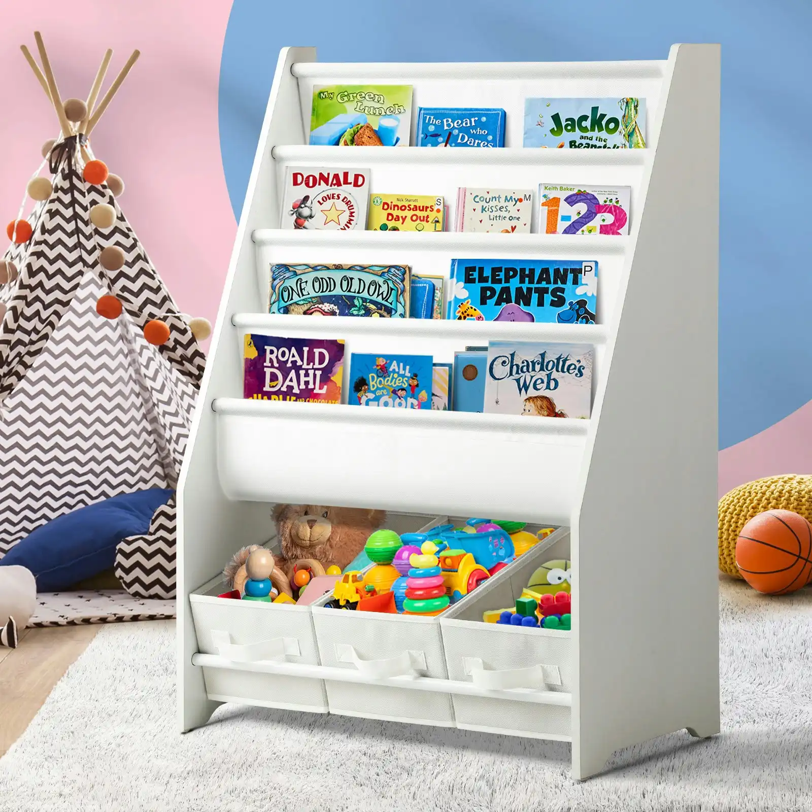 Oikiture Kids Bookshelf Toy Storage Box Organiser Display Shelf DIY Storage Rack